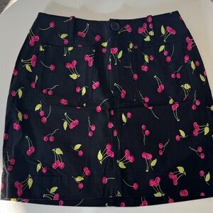 Maeve Black Skirt with Pink Cherry Print